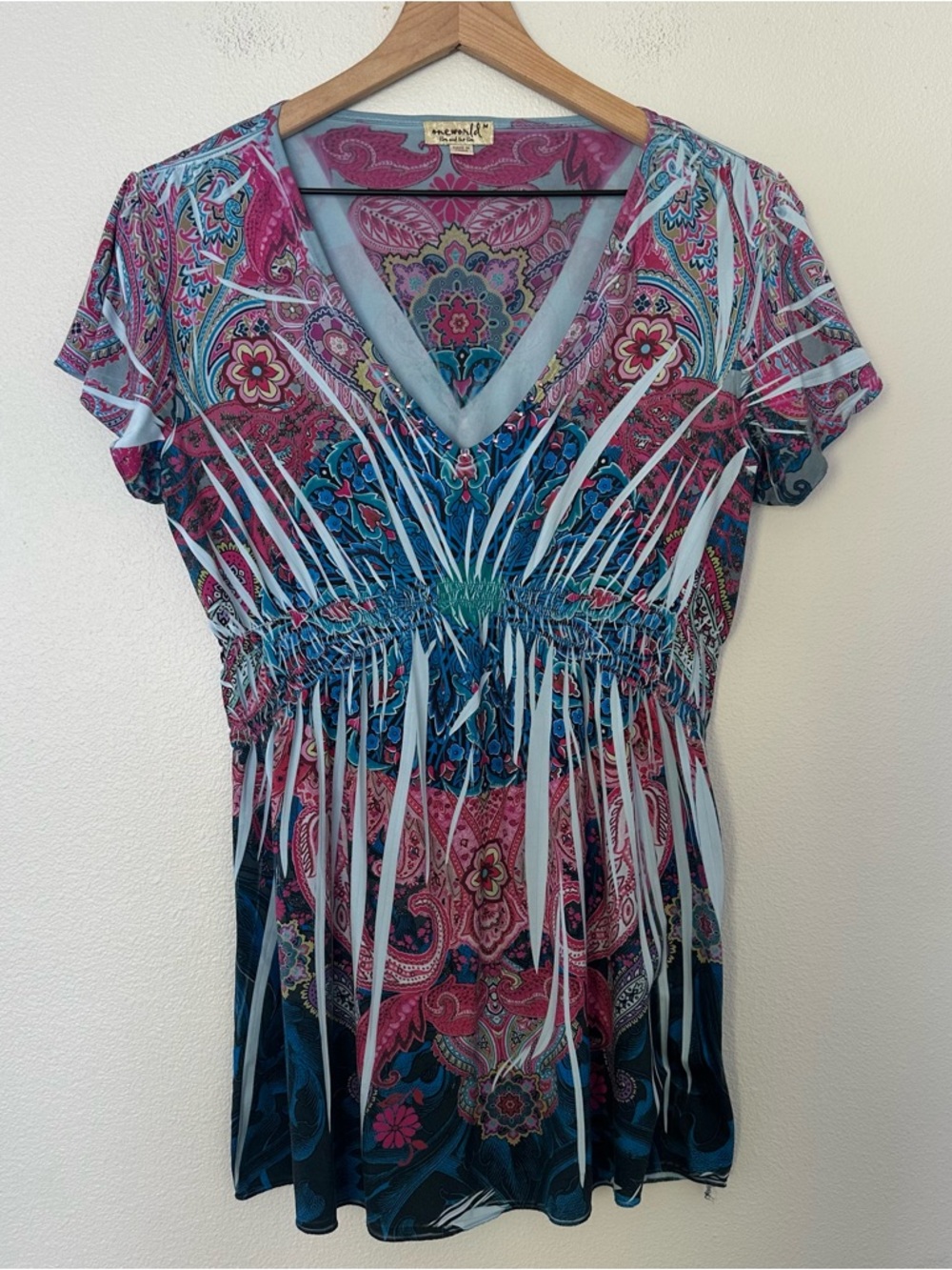 Vintage Y2K One World Top Sz M Fairy Grunge Babydoll Romantic Floral Flare Boho